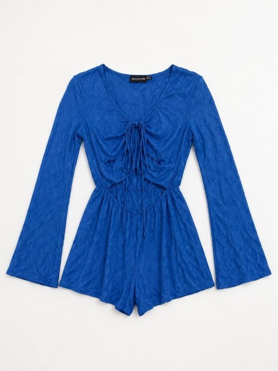 PrettyLittleThing Pants - PrettyLittleThing Royal Blue Tie-Front Tunic Romper